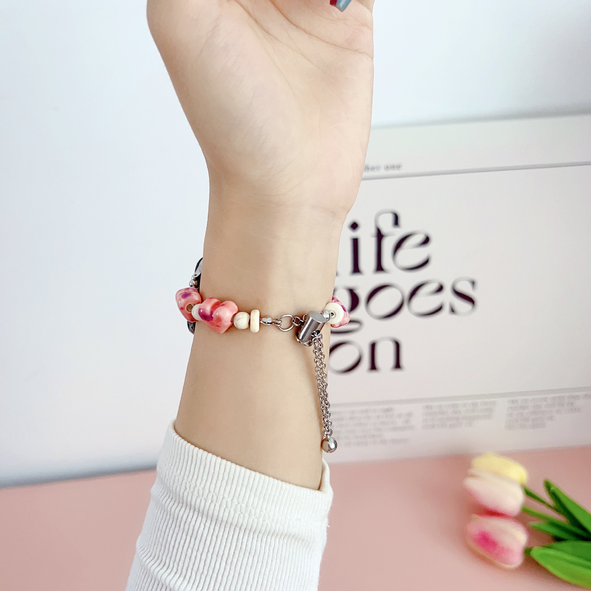 Title 6, Dopamine Love Heart Beads Bracelet Strap For S8...