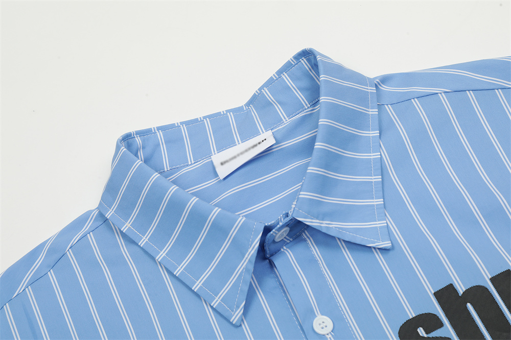 Vertical Striped Letter Print Long Sleeve Shirt