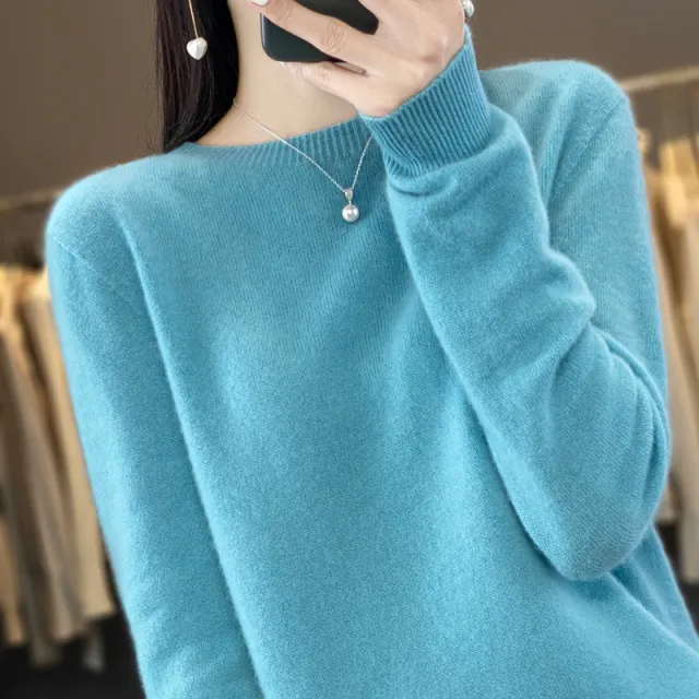 Women's Knitted Loose Cashmere Sweater Lake Blue - Shop at LoveMi