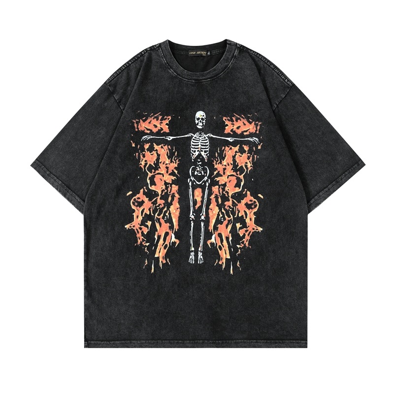 Title 1, High Street Vintage Fashion Skull Flame Print T...