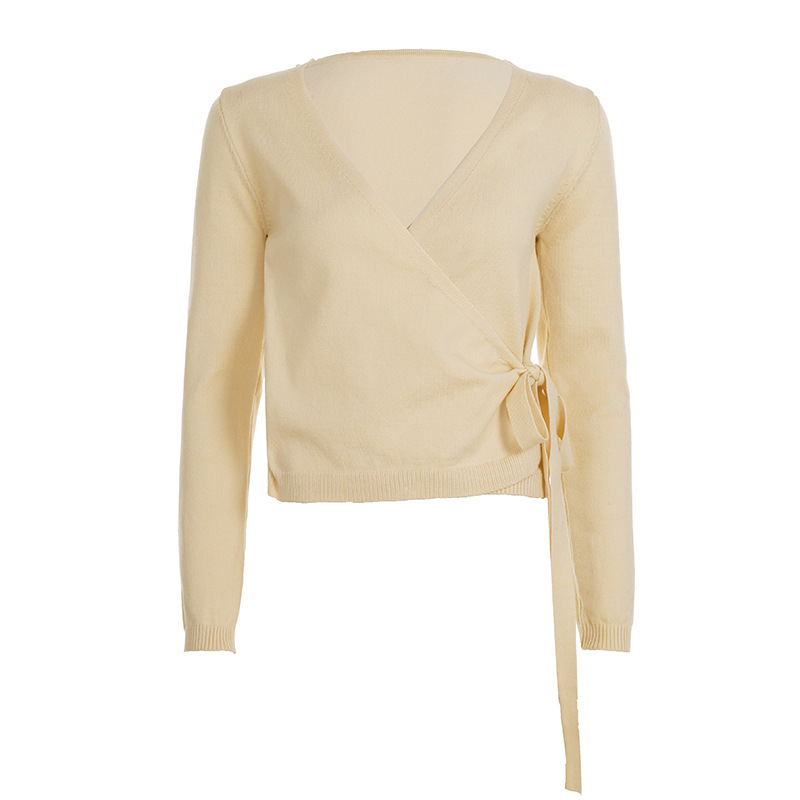 Cross V-neck Bottoming Lace-up Casual Sweater