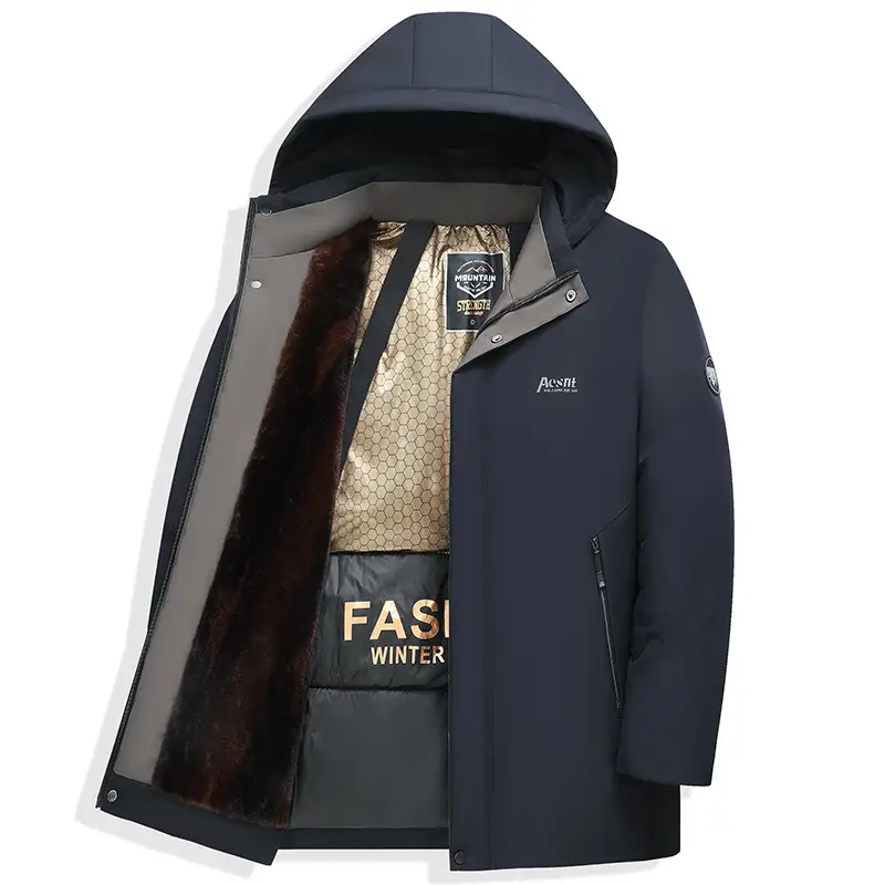 Business Casual Black And Gold Cotton-padded Coat Men's Warm Navy Blue Cotton-padded Coat
