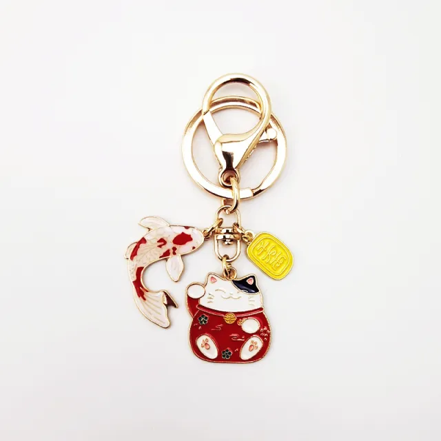 Japanese Style Fortune Cat Keychain Japanese Style Koi Car Key Pendant Creative Gift Alloy Lucky Bag Ornaments Red Lucky Cat - Shop at LoveMi