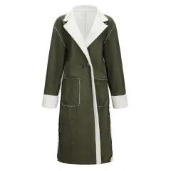 Casual Leather Thickened Trench Coat Loose Fashionable Jacket - Green Suede - View 1
