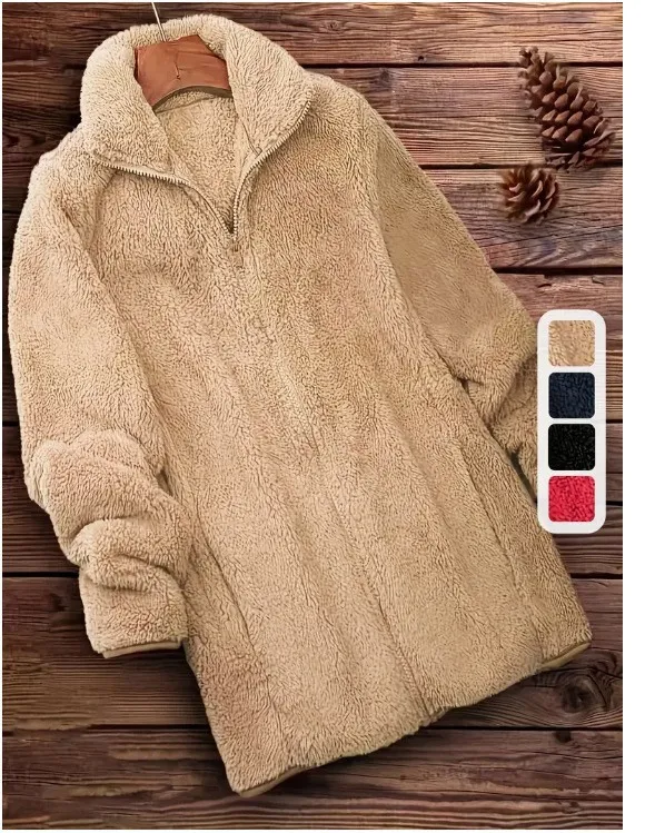 Fleece lined Outdoor Fleece Coat Double sided Fleece Jacket Khaki - Shop at LoveMi