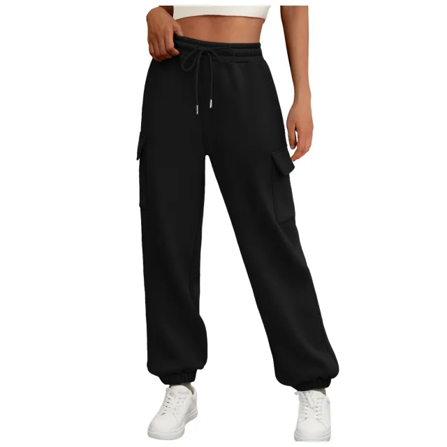 Women's Sweatpants Fleece Lined Baggy Athletic Jogger Trousers With Pockets Fall Casual Trendy Cargo Pants Fall Outfits Black - Shop at LoveMi