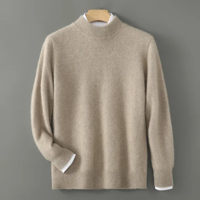 Half Wool Batwing Knit Sweater Solid Color Casual Base Shirt Camel - Shop at LoveMi