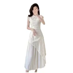 Women's Casual Chinese-Style Embroidered Stand-Collar Dress - Red - View 1