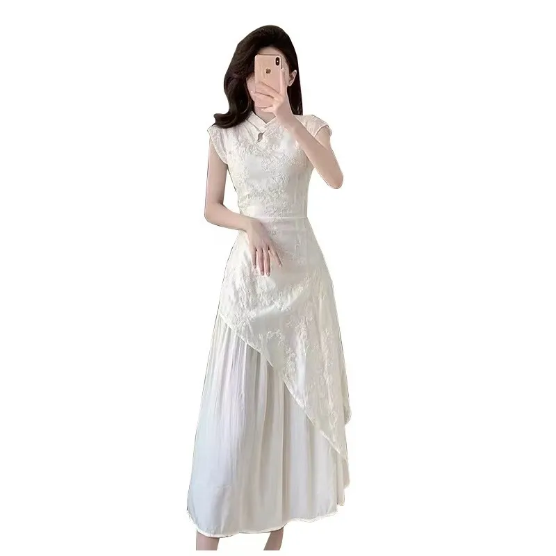 Women's Casual Chinese-Style Embroidered Stand-Collar Dress - Red