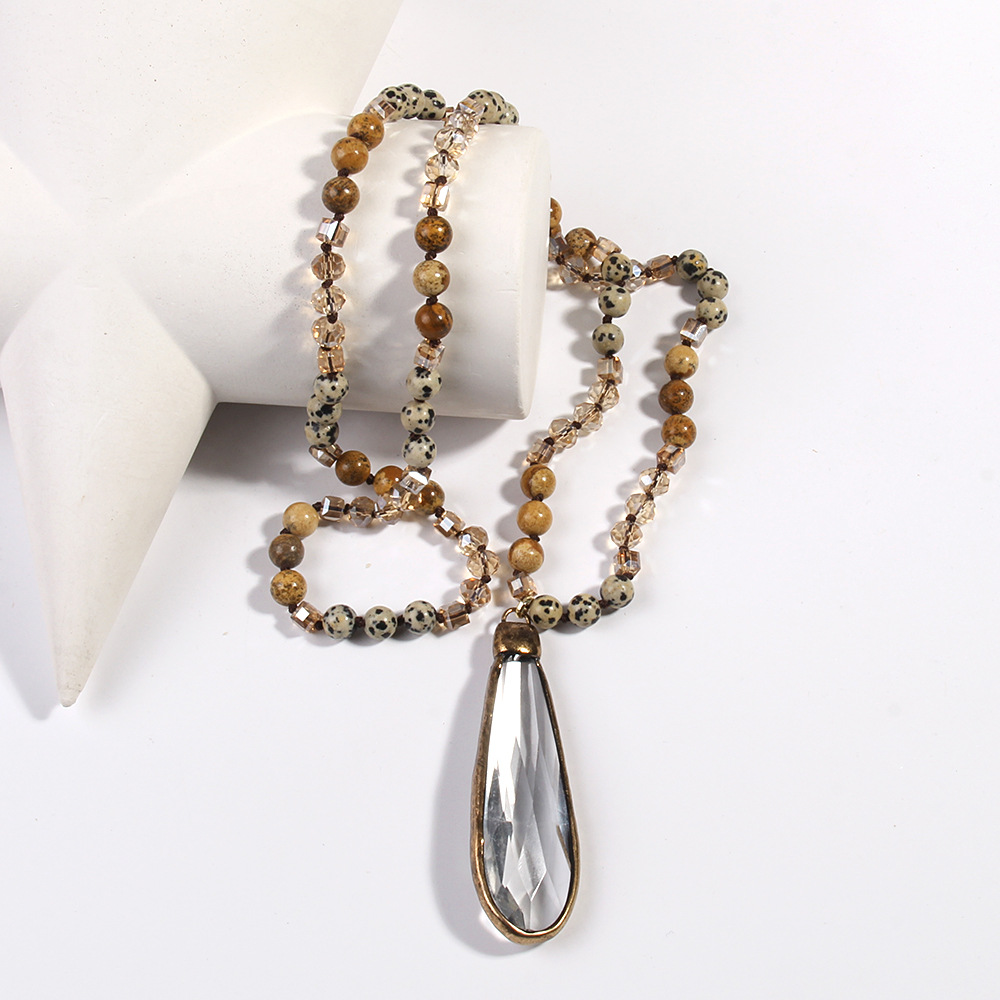 Popular Fashion Bohemian Style Natural Semi-precious Stone Glass Knotted Necklace