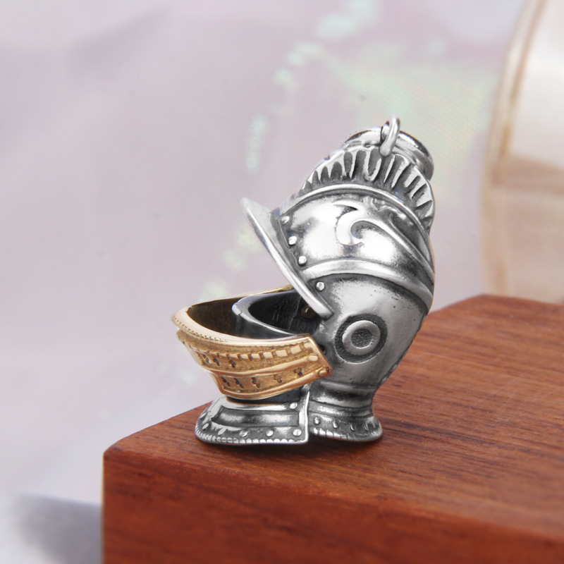 Sterling Silver Knight Helmet Pendant Retro Retro Style Personality