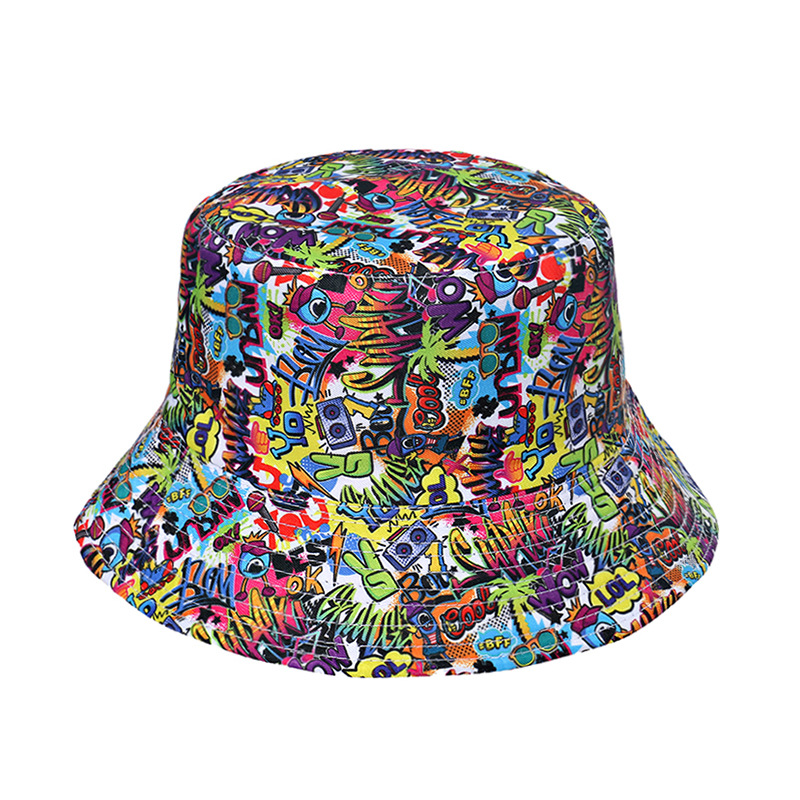 Cartoon Rainbow Tie-dyed Ink Painting Bucket Hat Sun-proof Bucket Hat Double-sided Wear