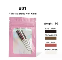Four-in-one Cosmetic Brush Four-color Lip Liner Highlight Eyeliner Eyebrow Pencil - Powder Refill 01 - View 1