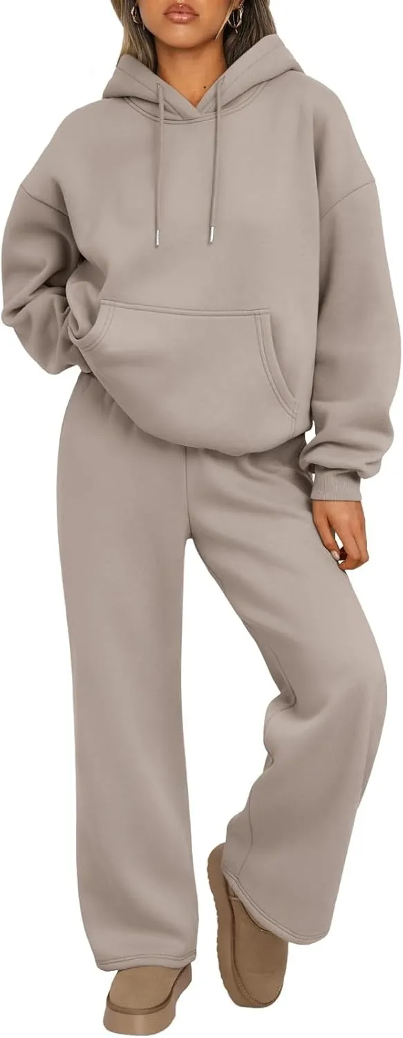Autumn And Winter Casual Hooded Sweatshirt Oversized Wide leg Khaki - Shop at LoveMi