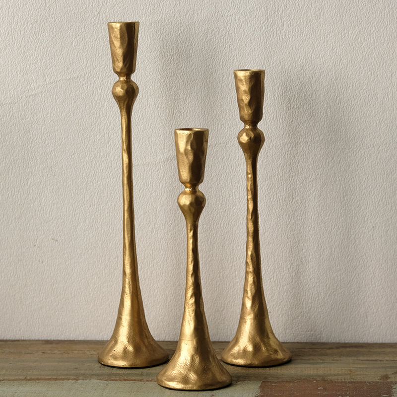 American-style Vintage Gold Cast Iron Candlestick Set