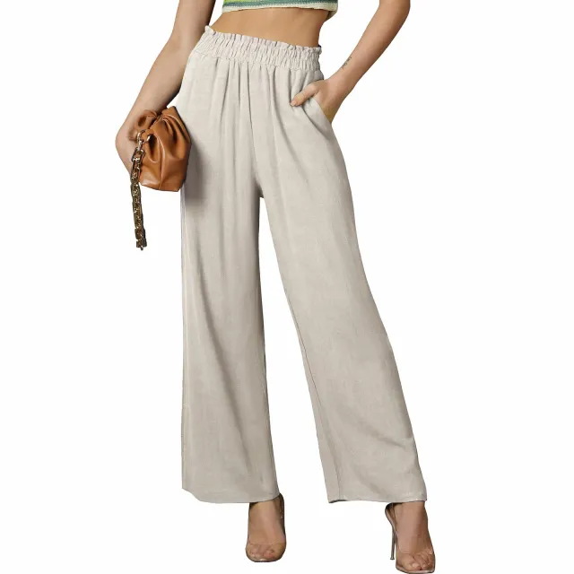 Summer New Solid Color Loose Women's Casual Trousers Beige - Shop at LoveMi