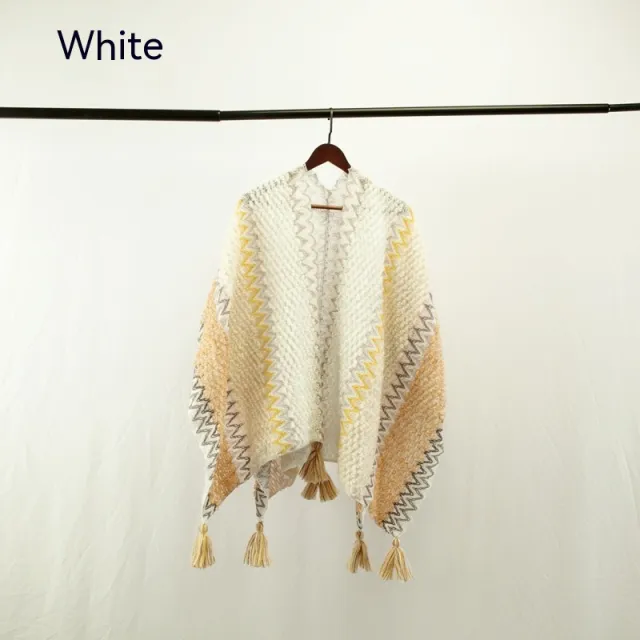 Ethnic Style Travel Cloak Scarf Dual use White - Shop at LoveMi