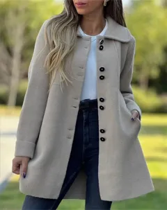 Polar Fleece Autumn And Winter Single-breasted Woolen Coat - Apricot - View 1