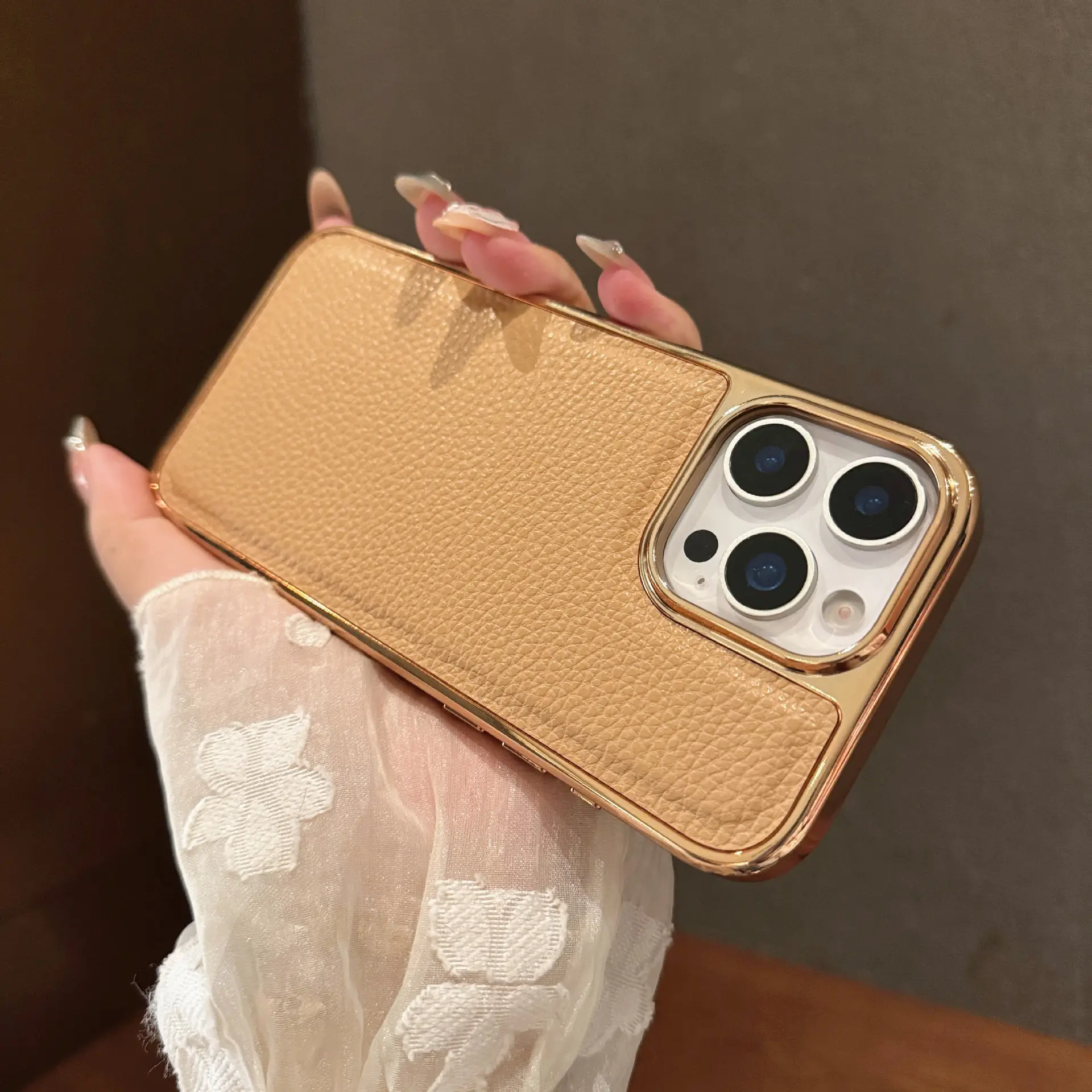 Lychee Leather Pattern Phone Case Electroplating Drop-resistant