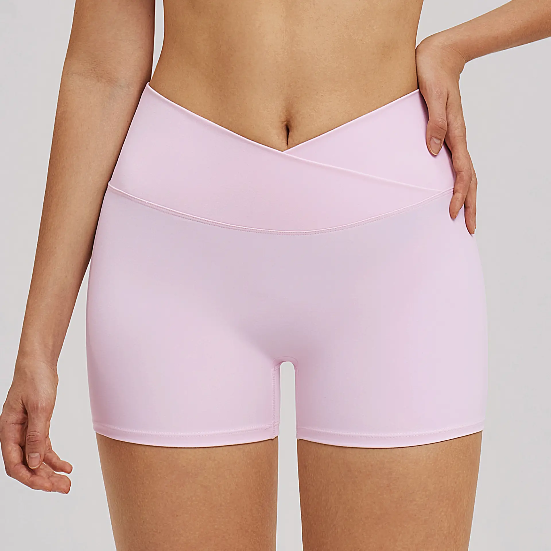 Cross-waist Yoga Shorts Tight-fitting Brushed Fabric For Fitness