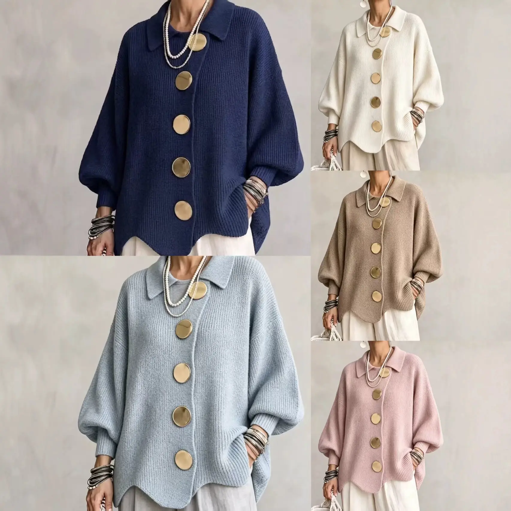 FallWinter Lapel-button Knitted Cardigan Coat