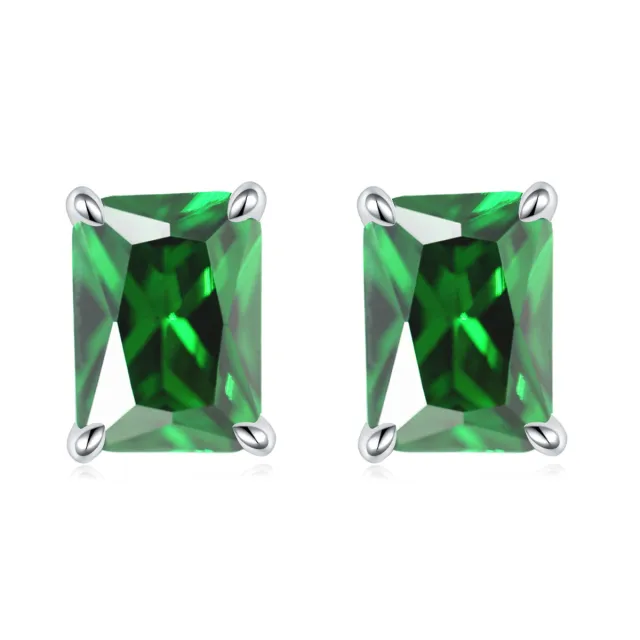Rectangular Colored Gems High grade Twelve Birthstone Stud Earrings Emerald May - Shop at LoveMi