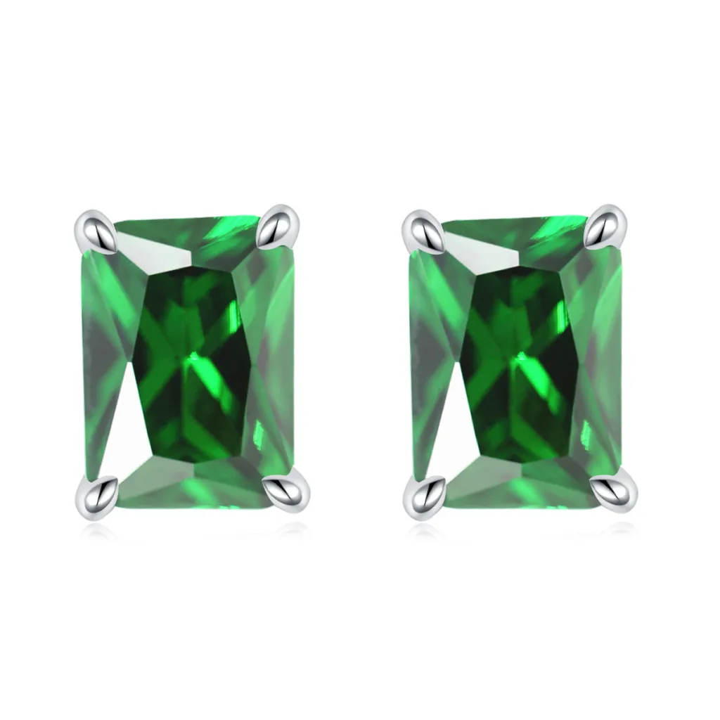 Rectangular Colored Gems High-grade Twelve Birthstone Stud Earrings - Emerald May