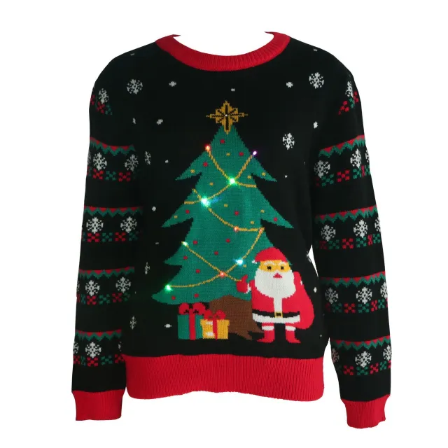 Round Neck Jacquard Pullover Women's Sweater With Light Black With Light - Shop at LoveMi