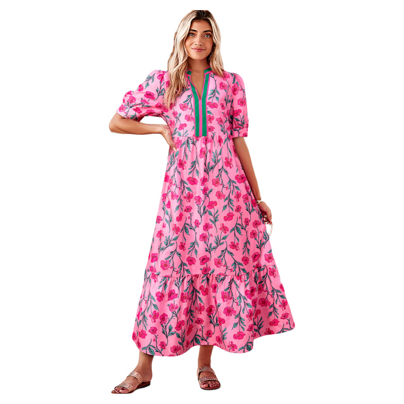 European And American Leisure Wind Flower Printed Waist controlled Slimming Dress P1020 - Shop at LoveMi