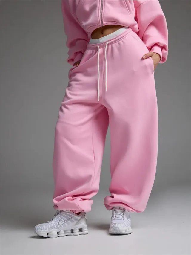 Casual Straight leg Wide Leg Sweatpants Pink - Shop at LoveMi