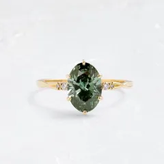 Gold-plated Ring With Emerald Inlay - Gold Lvzuan Couple Rings - View 1