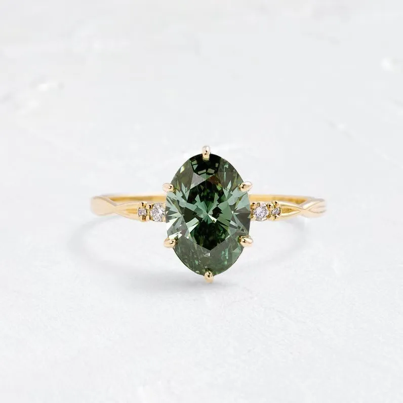 Gold-plated Ring With Emerald Inlay - Gold Lvzuan Couple Rings