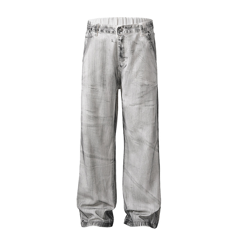 Fashion Retro Dirty White Tie-dyed Jeans Men