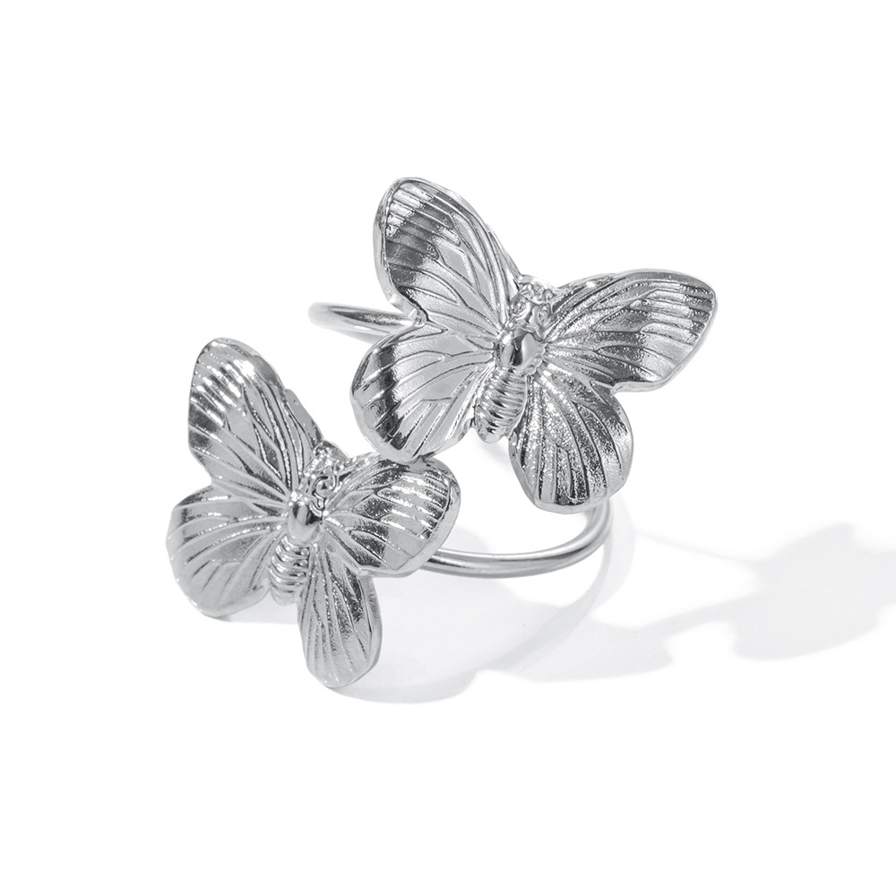 Simple Fashion In Europe And America High-grade Steel Stainless Steel Butterfly Ring Adjustable