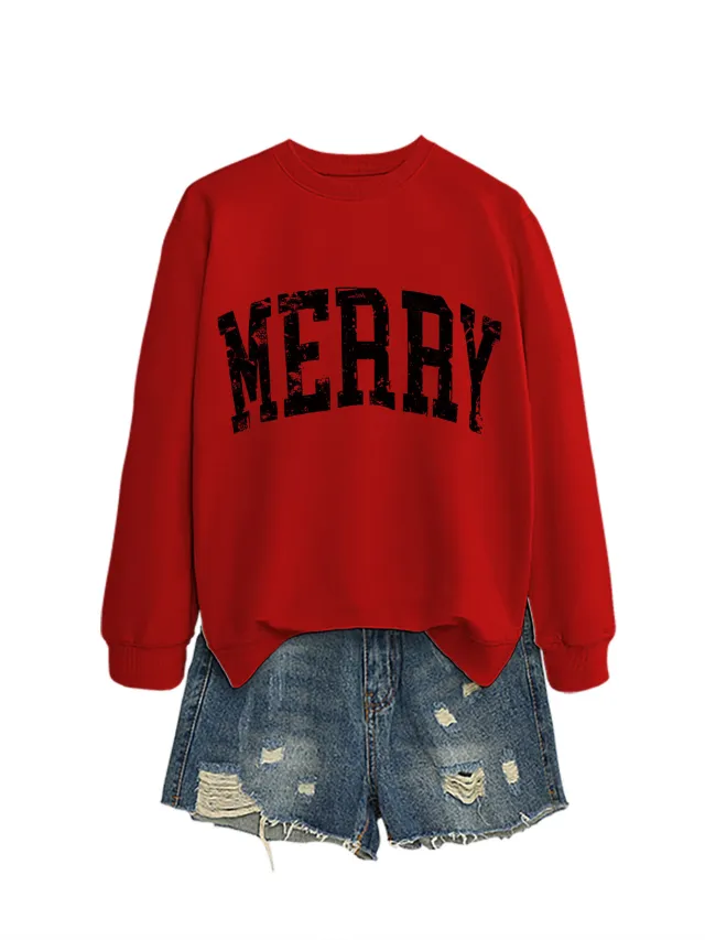 Casual Women's MERRY Letter Print Sweatshirt Burgundy Red - Shop at LoveMi