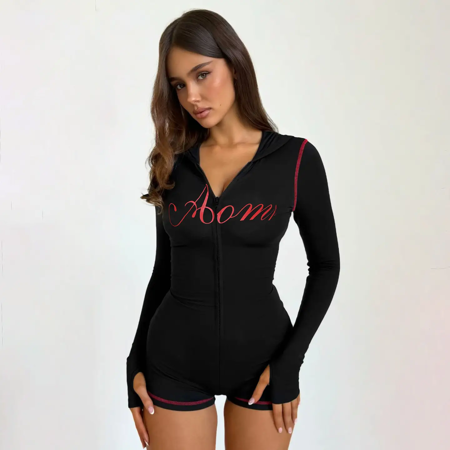 Zippered Hooded Slim-Fit Knitted Sexy Jumpsuit
