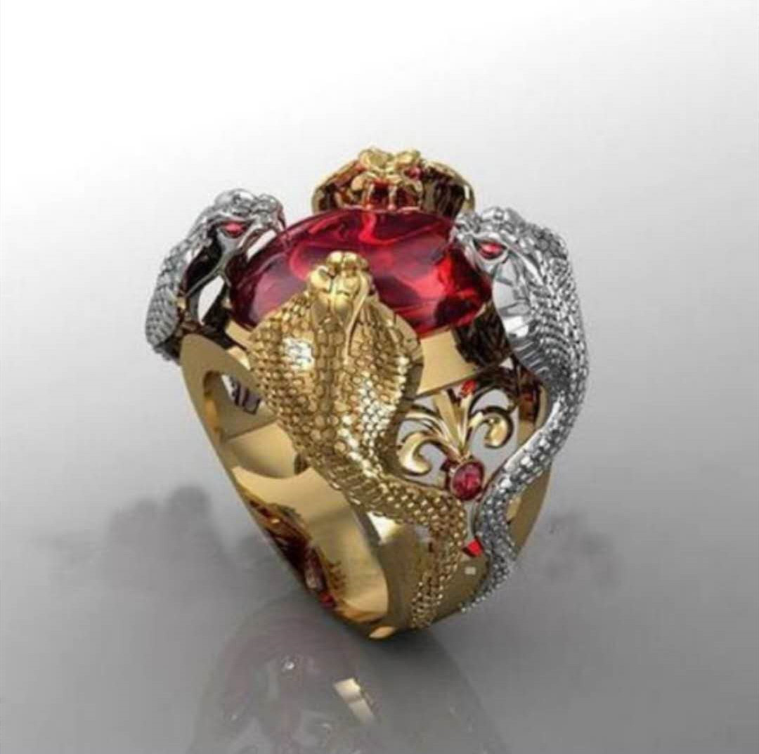 Domineering Gold And Silver Python Inlaid Jewel Ring Mixed Two-tone