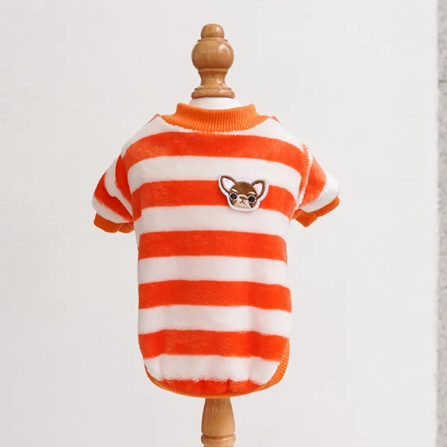 Pet Clothing Warm Embroidered Dog Cat Clothes White Orange Stripes - Shop at LoveMi