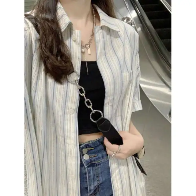 Women's Summer Sun proof Striped Short sleeved Shirt White - Shop at LoveMi
