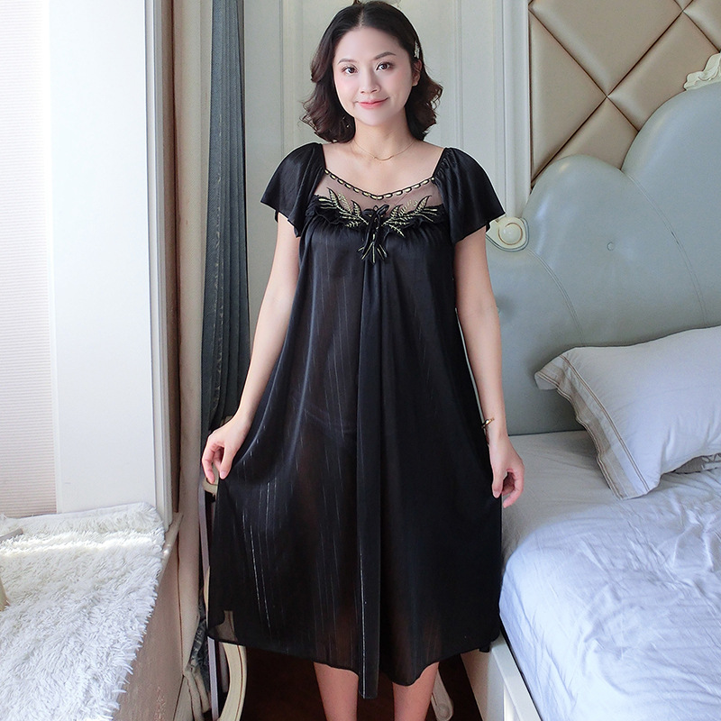 Korean Style Sweet Cute Artificial Silk Home Wear Pajamas Black - Shop at LoveMi