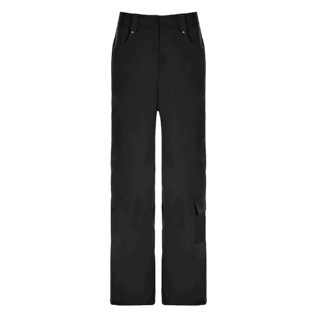 Women's Street Style Solid Color Asymmetric Pocket Loose Casual Pants Black - Shop at LoveMi