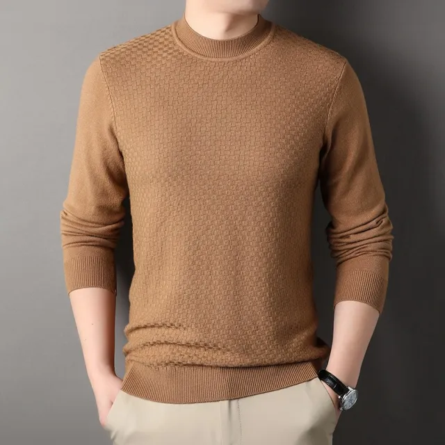 Pure Color Half Collar Men's Slim Fit Sweater Base Sweater Plaid Caramel 3Xl - Shop at LoveMi