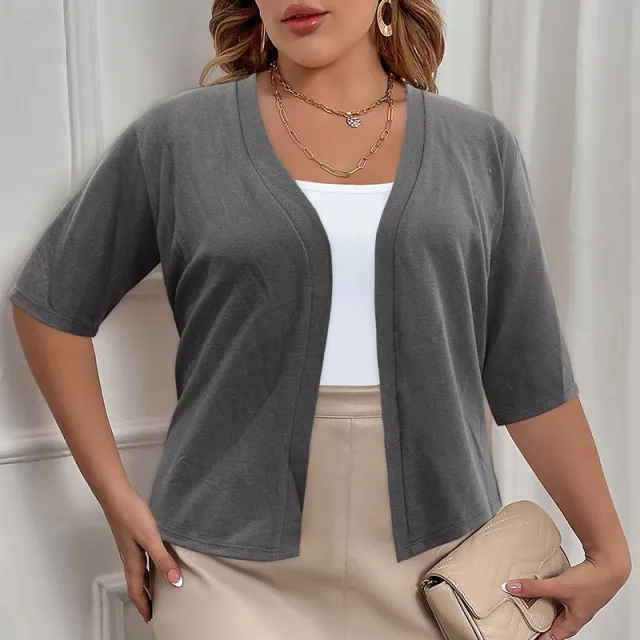 Solid Color Half Sleeve Cardigan Spring Women's White Top Casual Coat Women's Clothing Gray - Shop at LoveMi
