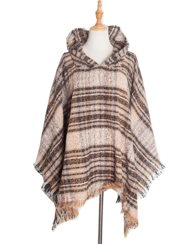Spring Autumn And Winter Plaid Ribbon Cap Cape And Shawl Dp6 05 Coffee - Shop at LoveMi