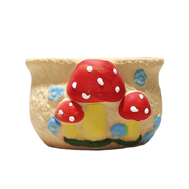 Creative Rustic-Style Hand-Painted Mushroom-Shaped Small Flower Pot 2