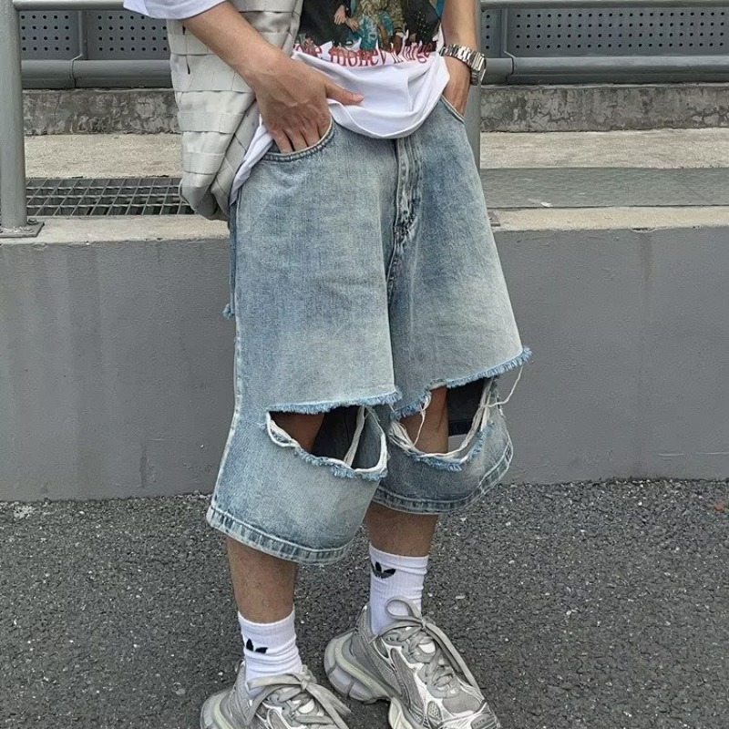 Harajuku Men's Artistic Lazy Shorts With Big Holes