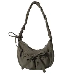 Temperament Wild Nylon Pleated Bow Girls' One-shoulder Bag - Green - View 1