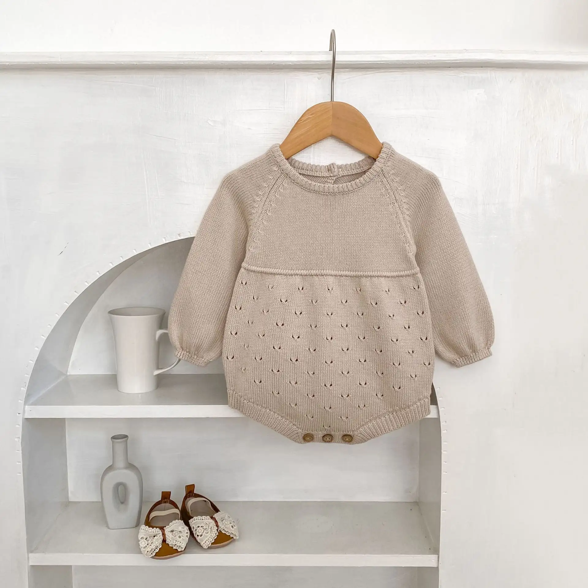 Baby Hollow Knitted Long-sleeve Jumpsuit
