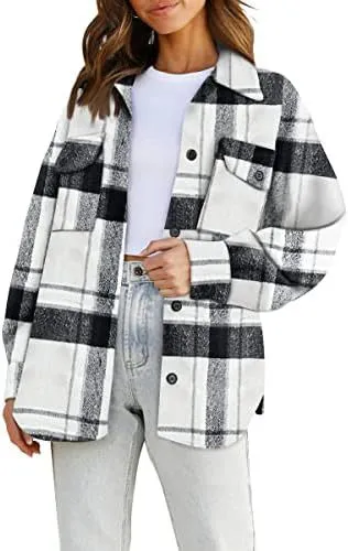 Women's Casual Button Long Sleeve Tops Shirt With Pocket Blackwhite - Shop at LoveMi