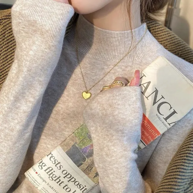 Women's Half Turtleneck Knitwear For Autumn And Winter Layering Milk Tea Color - Shop at LoveMi